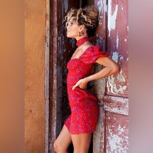 Rat and Boa Floral Red Dress XS